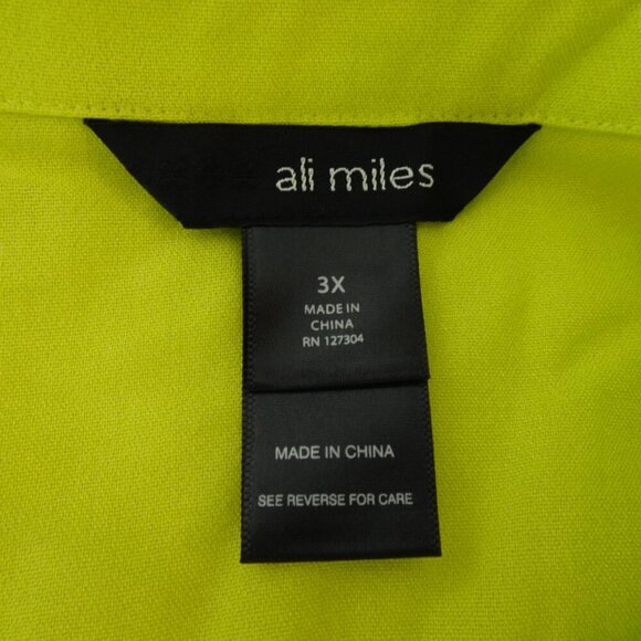Ali Miles Tunic Top Women's Plus Size 3X Yellow Green Bright Button Front - Picture 5 of 9